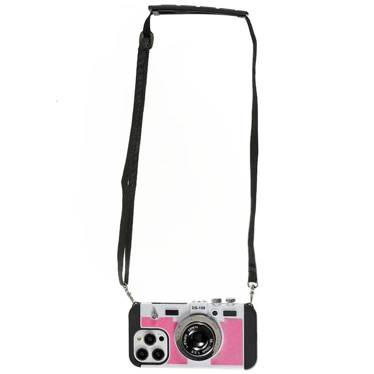 For iPhone 15 Pro Max Case with Lanyard Leather+TPU+PC Phone Cover Camera Design