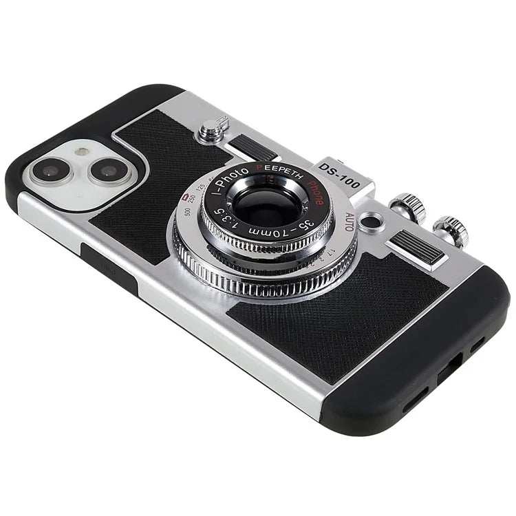 For iPhone 15 Plus Phone Case Vintage Style Camera Design Bump Proof Shell with Crossbody Strap