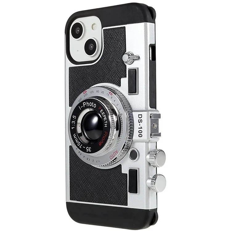 For iPhone 15 Plus Phone Case Vintage Style Camera Design Bump Proof Shell with Crossbody Strap
