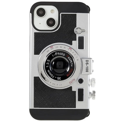For iPhone 15 Plus Phone Case Vintage Style Camera Design Bump Proof Shell with Crossbody Strap