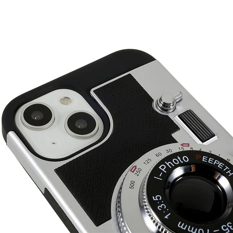For iPhone 15 Plus Phone Case Vintage Style Camera Design Bump Proof Shell with Crossbody Strap