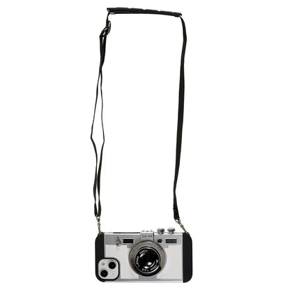 For iPhone 15 Plus Phone Case Vintage Style Camera Design Bump Proof Shell with Crossbody Strap