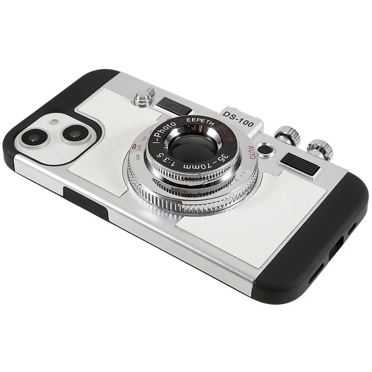 For iPhone 15 Plus Phone Case Vintage Style Camera Design Bump Proof Shell with Crossbody Strap