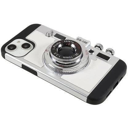For iPhone 15 Plus Phone Case Vintage Style Camera Design Bump Proof Shell with Crossbody Strap