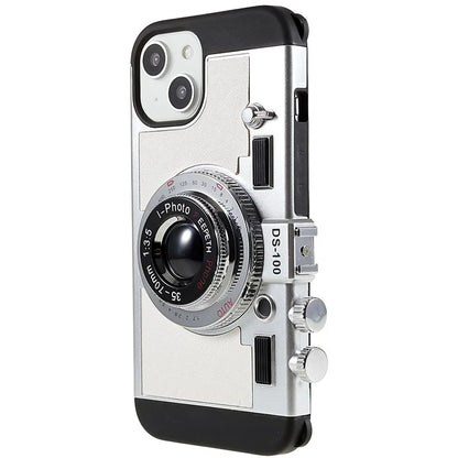 For iPhone 15 Plus Phone Case Vintage Style Camera Design Bump Proof Shell with Crossbody Strap