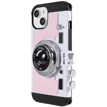 For iPhone 15 Plus Phone Case Vintage Style Camera Design Bump Proof Shell with Crossbody Strap