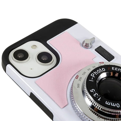 For iPhone 15 Plus Phone Case Vintage Style Camera Design Bump Proof Shell with Crossbody Strap