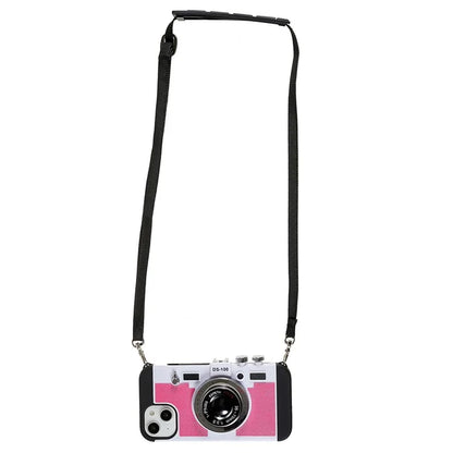 For iPhone 15 Plus Phone Case Vintage Style Camera Design Bump Proof Shell with Crossbody Strap