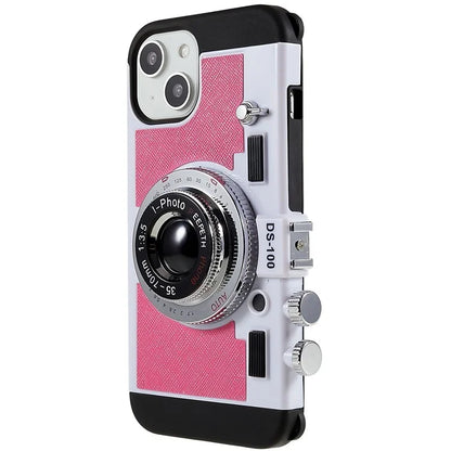 For iPhone 15 Plus Phone Case Vintage Style Camera Design Bump Proof Shell with Crossbody Strap