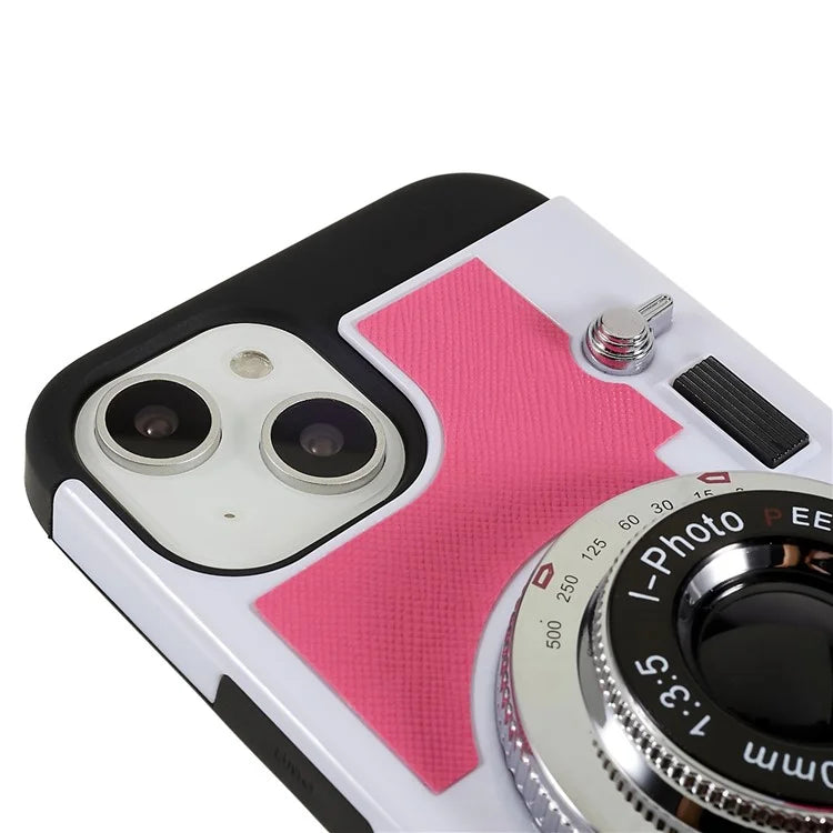 For iPhone 15 Plus Phone Case Vintage Style Camera Design Bump Proof Shell with Crossbody Strap