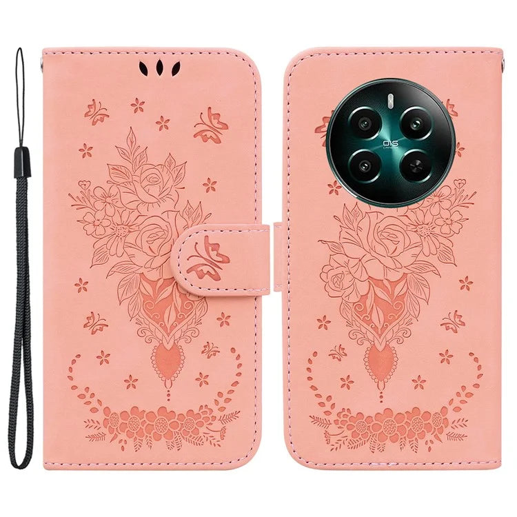 For Realme 12+ 5G / Narzo 70 Pro 5G Case PU Leather Flower Imprint Flip Wallet Cover
