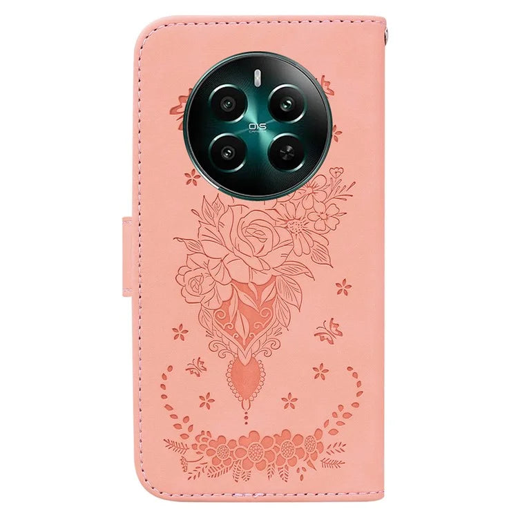 For Realme 12+ 5G / Narzo 70 Pro 5G Case PU Leather Flower Imprint Flip Wallet Cover