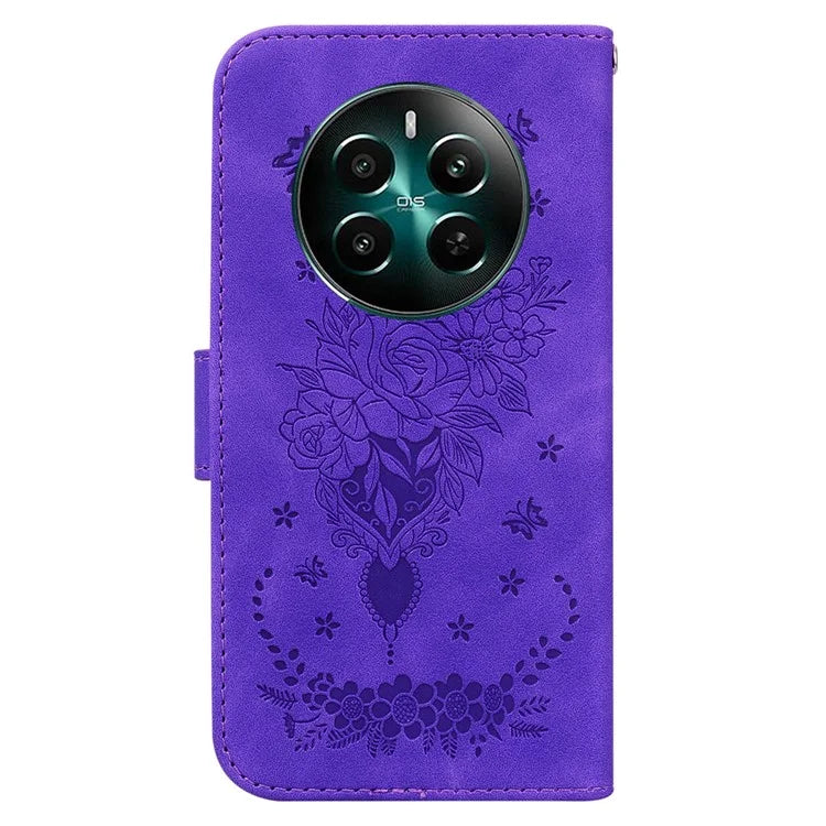 For Realme 12+ 5G / Narzo 70 Pro 5G Case PU Leather Flower Imprint Flip Wallet Cover