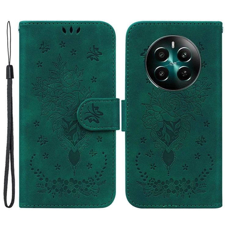 For Realme 12+ 5G / Narzo 70 Pro 5G Case PU Leather Flower Imprint Flip Wallet Cover