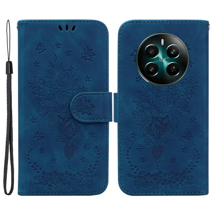 For Realme 12+ 5G / Narzo 70 Pro 5G Case PU Leather Flower Imprint Flip Wallet Cover