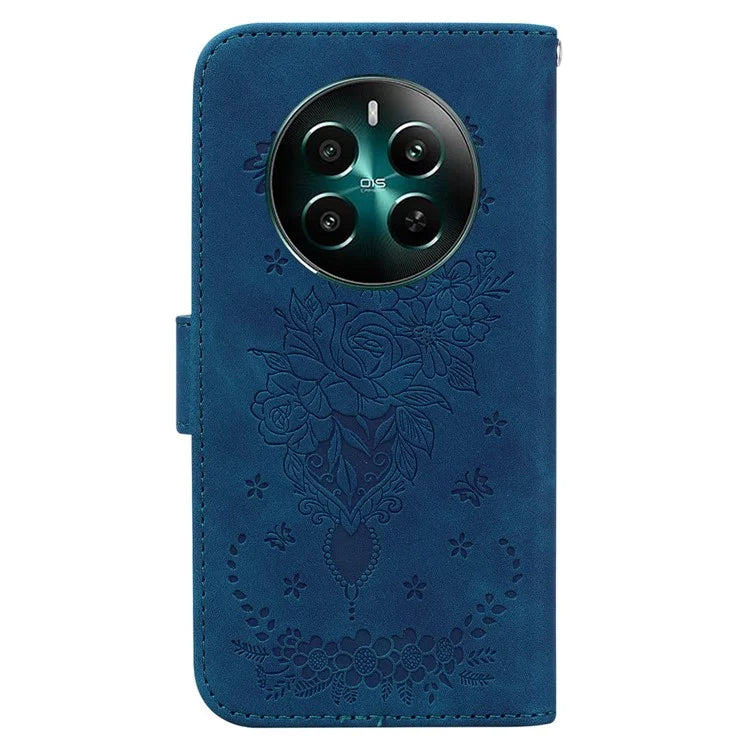 For Realme 12+ 5G / Narzo 70 Pro 5G Case PU Leather Flower Imprint Flip Wallet Cover