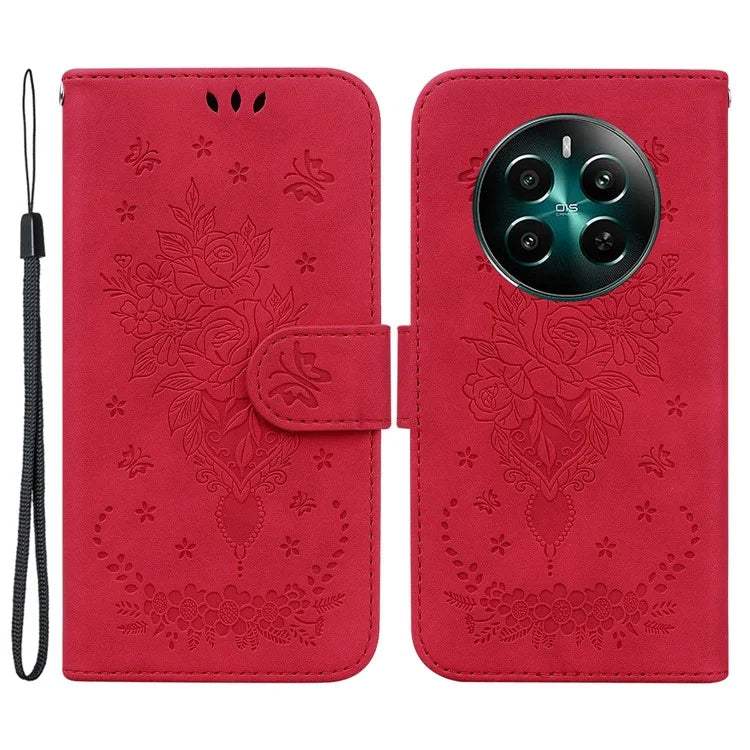 For Realme 12+ 5G / Narzo 70 Pro 5G Case PU Leather Flower Imprint Flip Wallet Cover