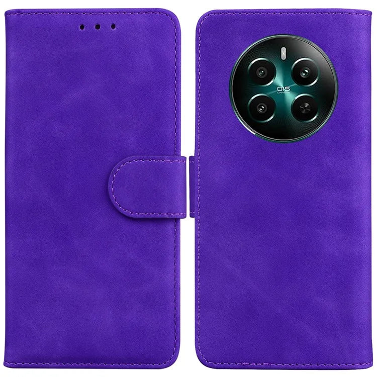For Realme 12+ 5G / Narzo 70 Pro 5G Bump Proof Phone Cover Solid Color Leather Flip Stand Case
