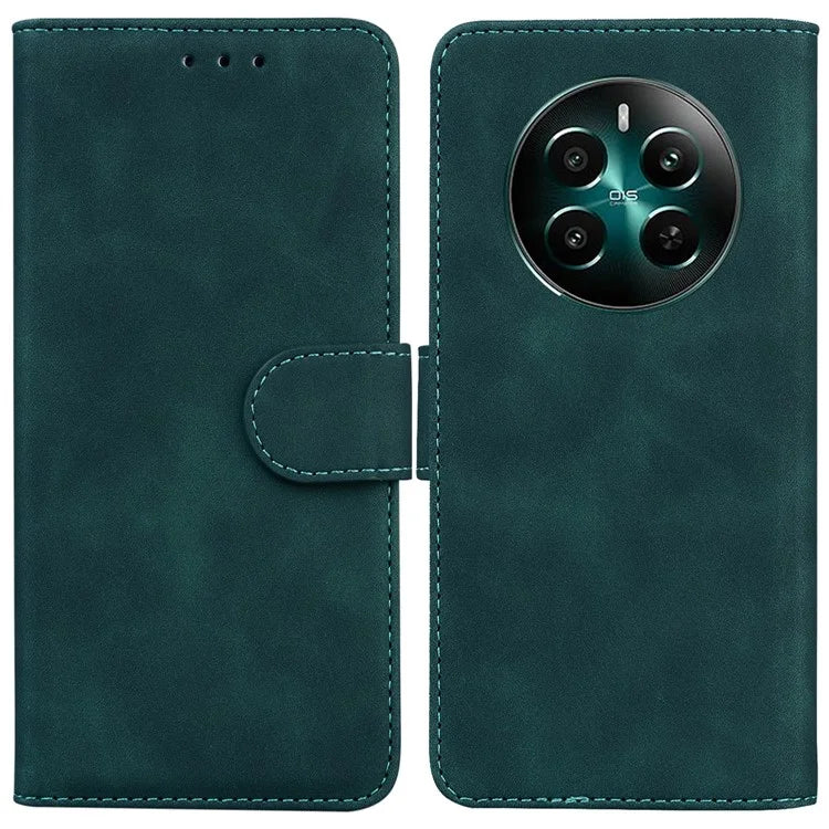 For Realme 12+ 5G / Narzo 70 Pro 5G Bump Proof Phone Cover Solid Color Leather Flip Stand Case