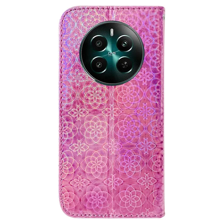 For Realme 12+ 5G / Narzo 70 Pro 5G Case Leather Phone Cover Dazzling Flower Pattern