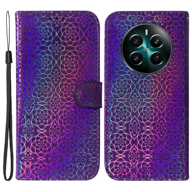 For Realme 12+ 5G / Narzo 70 Pro 5G Case Leather Phone Cover Dazzling Flower Pattern