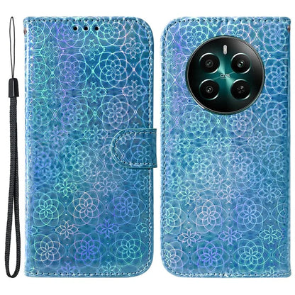 For Realme 12+ 5G / Narzo 70 Pro 5G Case Leather Phone Cover Dazzling Flower Pattern