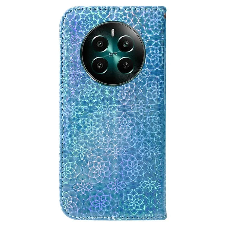For Realme 12+ 5G / Narzo 70 Pro 5G Case Leather Phone Cover Dazzling Flower Pattern