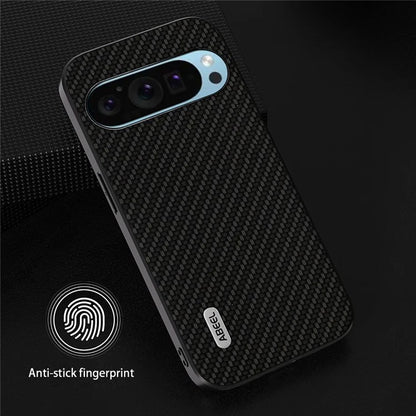 ABEEL For Google Pixel 9 / Pixel 9 Pro Case Leather Coated PC+TPU Phone Cover Carbon Fiber Texture