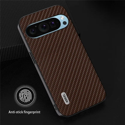 ABEEL For Google Pixel 9 / Pixel 9 Pro Case Leather Coated PC+TPU Phone Cover Carbon Fiber Texture