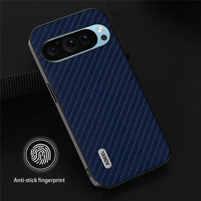 ABEEL For Google Pixel 9 / Pixel 9 Pro Case Leather Coated PC+TPU Phone Cover Carbon Fiber Texture