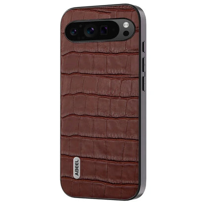 ABEEL For Google Pixel 9 Pro XL Phone Case Genuine Cow Leather+PC+TPU Hybrid Cover