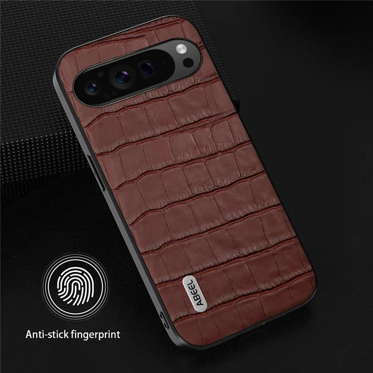 ABEEL For Google Pixel 9 Pro XL Phone Case Genuine Cow Leather+PC+TPU Hybrid Cover