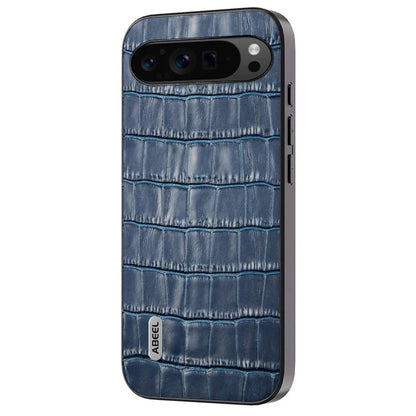 ABEEL For Google Pixel 9 Pro XL Phone Case Genuine Cow Leather+PC+TPU Hybrid Cover