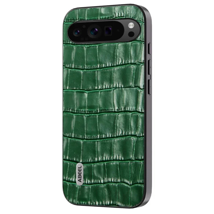 ABEEL For Google Pixel 9 Pro XL Phone Case Genuine Cow Leather+PC+TPU Hybrid Cover
