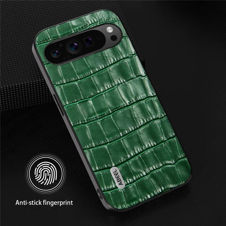 ABEEL For Google Pixel 9 Pro XL Phone Case Genuine Cow Leather+PC+TPU Hybrid Cover