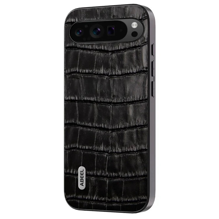 ABEEL For Google Pixel 9 Pro XL Phone Case Genuine Cow Leather+PC+TPU Hybrid Cover