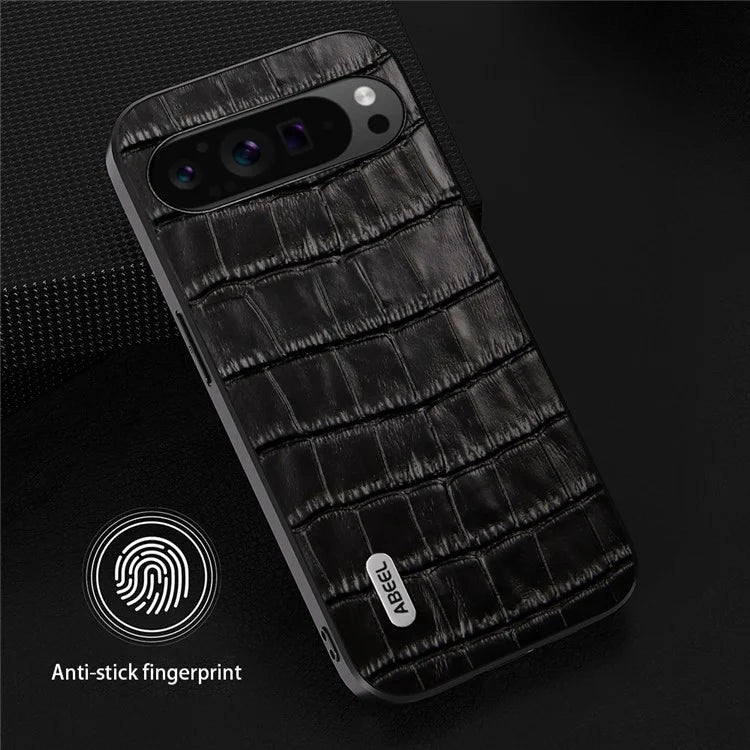 ABEEL For Google Pixel 9 Pro XL Phone Case Genuine Cow Leather+PC+TPU Hybrid Cover