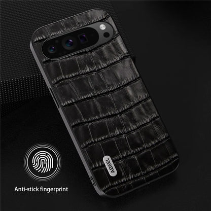 ABEEL For Google Pixel 9 Pro XL Phone Case Genuine Cow Leather+PC+TPU Hybrid Cover