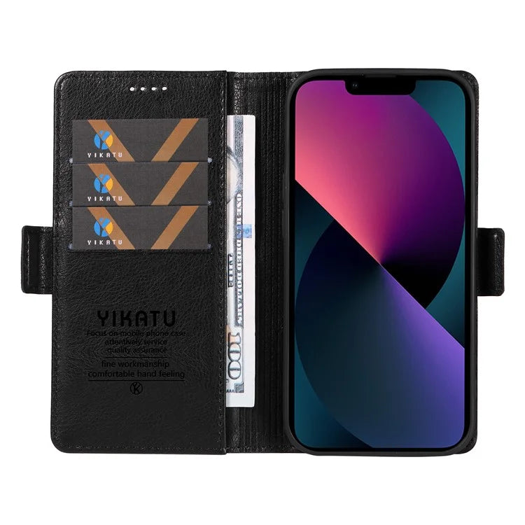 YIKATU YK-007 For iPhone 13 Wallet Case Litchi Texture Leather Stand Phone Cover