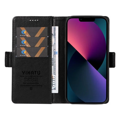 YIKATU YK-007 For iPhone 13 Wallet Case Litchi Texture Leather Stand Phone Cover