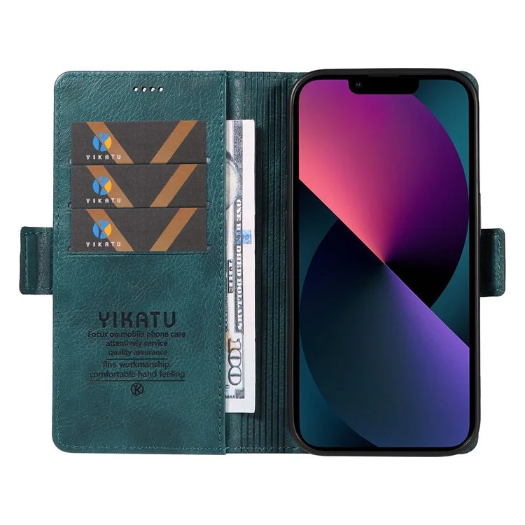 YIKATU YK-007 For iPhone 13 Wallet Case Litchi Texture Leather Stand Phone Cover