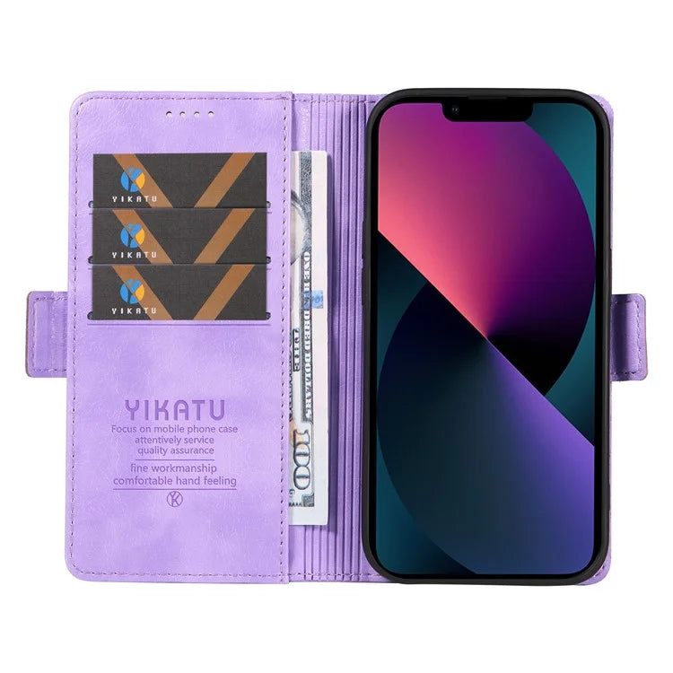 YIKATU YK-007 For iPhone 13 Wallet Case Litchi Texture Leather Stand Phone Cover
