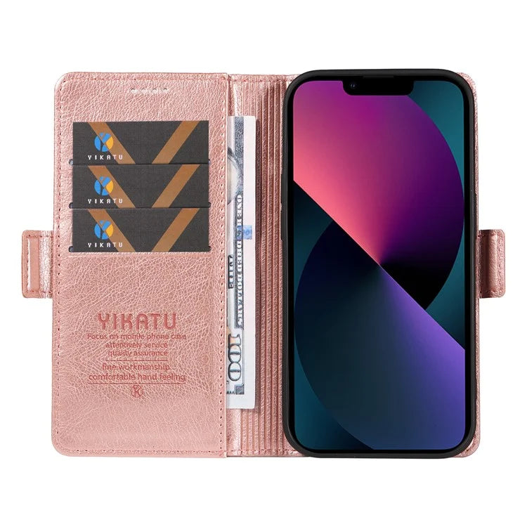 YIKATU YK-007 For iPhone 13 Wallet Case Litchi Texture Leather Stand Phone Cover