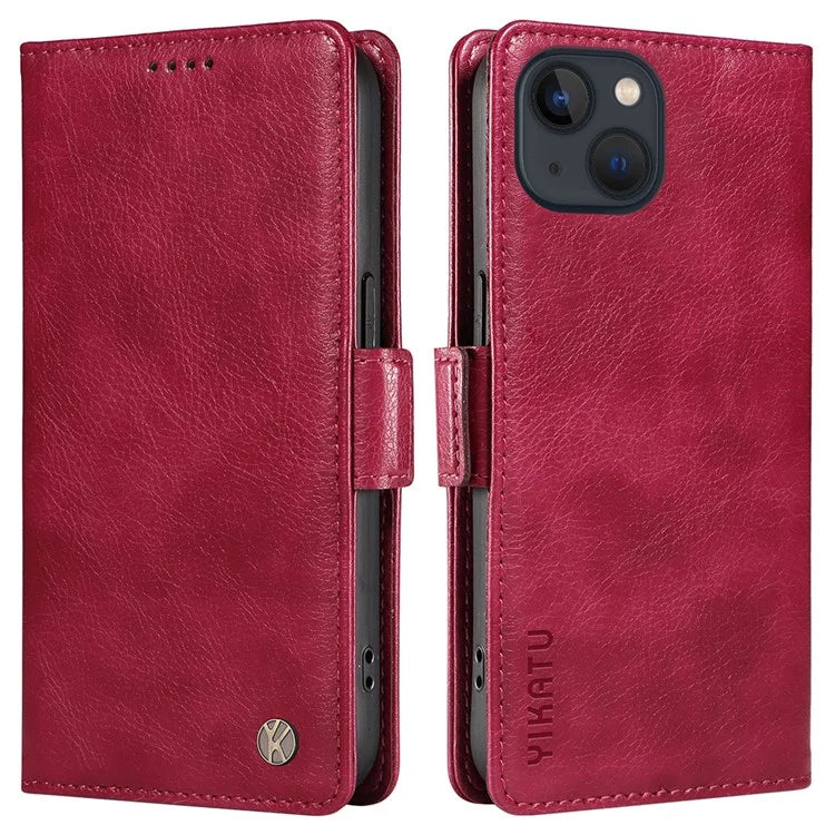 YIKATU YK-007 For iPhone 13 Wallet Case Litchi Texture Leather Stand Phone Cover