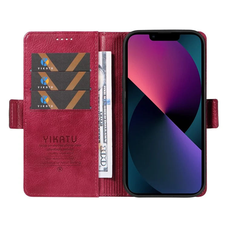YIKATU YK-007 For iPhone 13 Wallet Case Litchi Texture Leather Stand Phone Cover