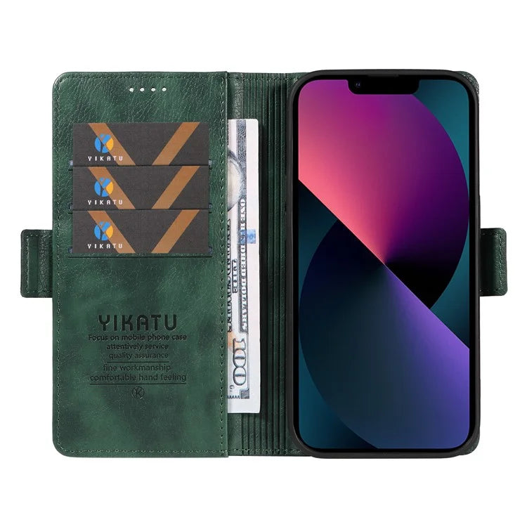 YIKATU YK-007 For iPhone 13 Wallet Case Litchi Texture Leather Stand Phone Cover