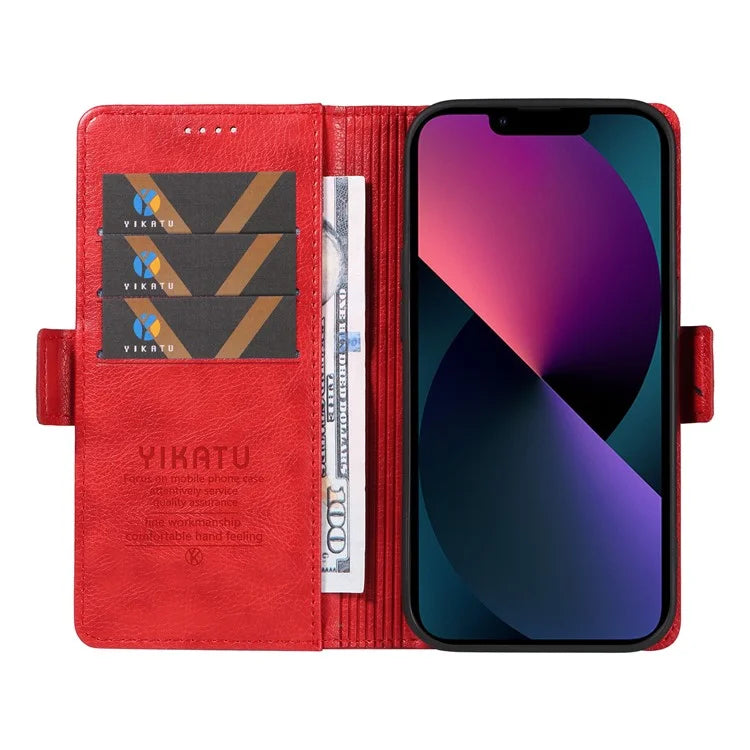 YIKATU YK-007 For iPhone 13 Wallet Case Litchi Texture Leather Stand Phone Cover
