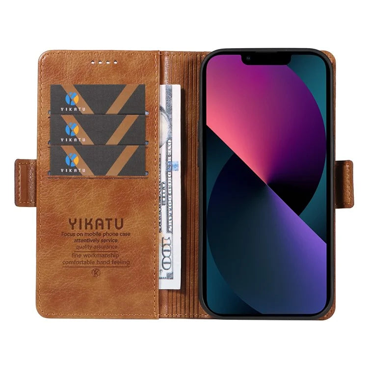 YIKATU YK-007 For iPhone 13 Wallet Case Litchi Texture Leather Stand Phone Cover