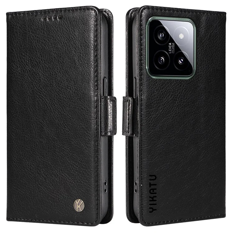 YIKATU YK-007 For Xiaomi 14 Case Litchi Texture Leather Phone Cover with Magnetic Clasp