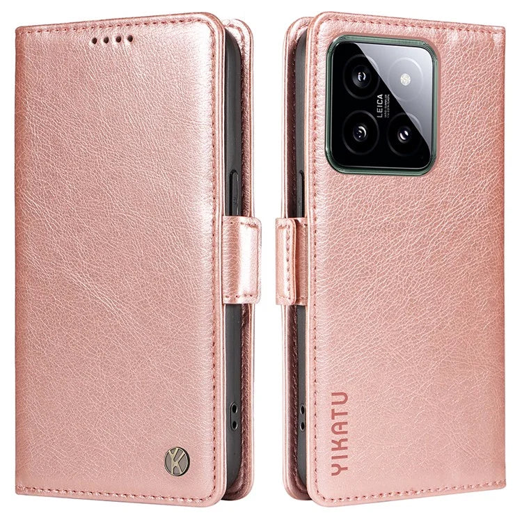 YIKATU YK-007 For Xiaomi 14 Case Litchi Texture Leather Phone Cover with Magnetic Clasp
